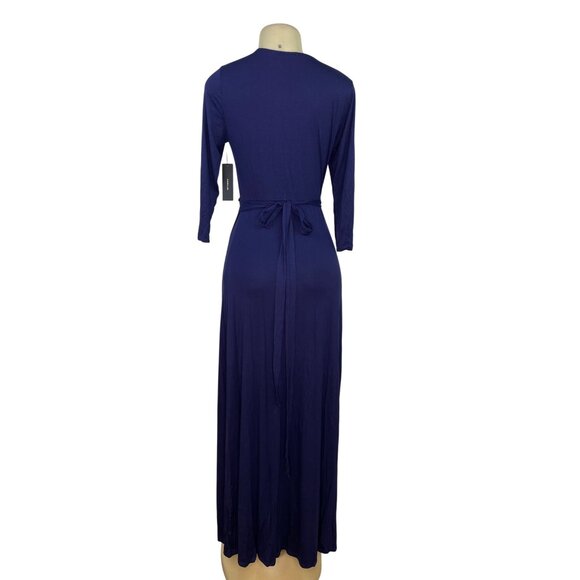 Lulus Womens Navy Wrap Maxi Dress With Tie Waist & V-Neckline Size L - New - Picture 3 of 10